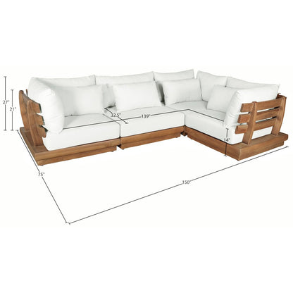 Mirella 113" White Water Resistant Fabric 4pc Patio Sectional