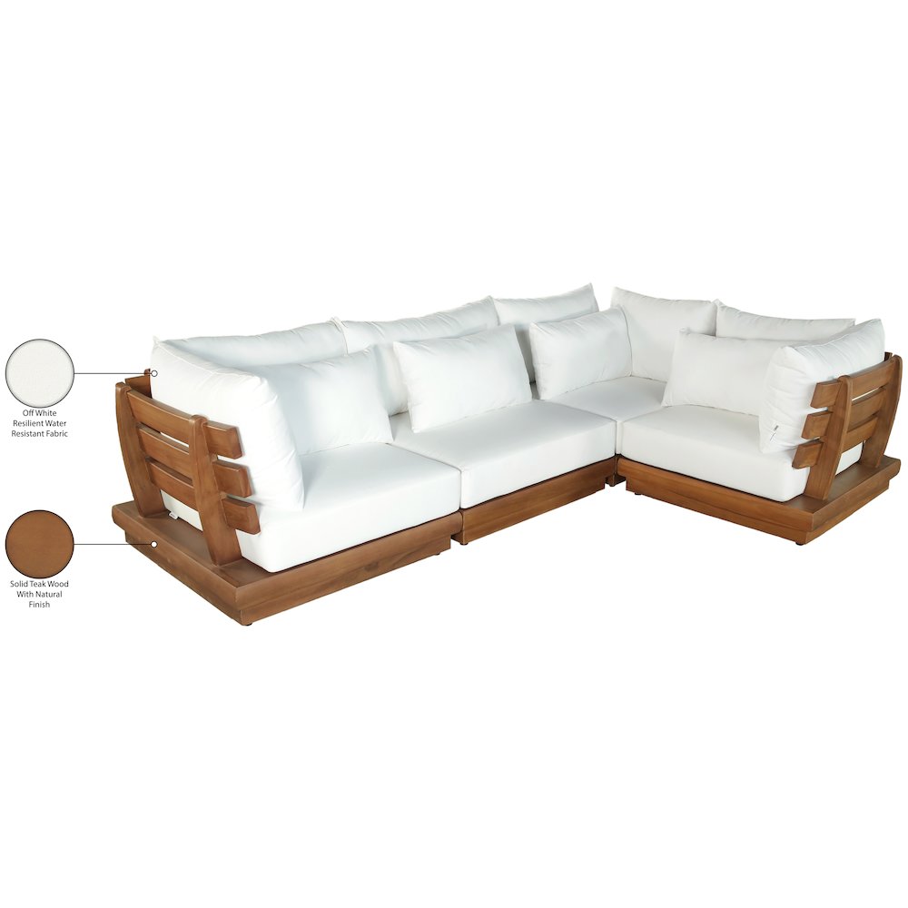 Mirella 113" White Water Resistant Fabric 4pc Patio Sectional
