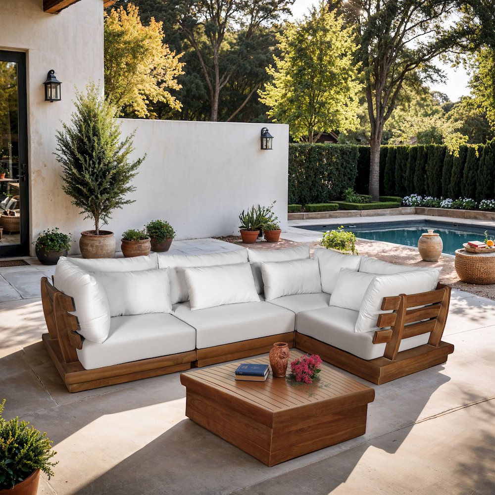 Mirella 113" White Water Resistant Fabric 4pc Patio Sectional