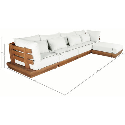 Mirella 150" White Water Resistant Fabric 5pc Patio Sectional