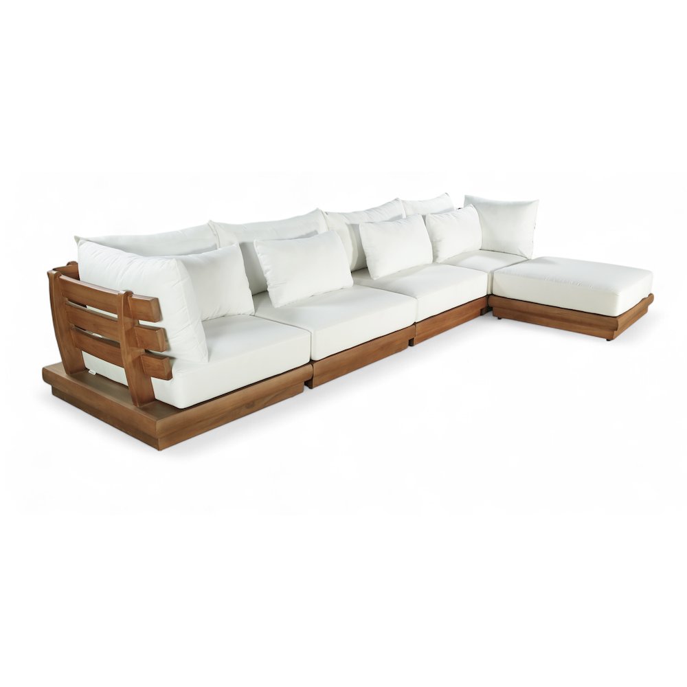 Mirella 150" White Water Resistant Fabric 5pc Patio Sectional