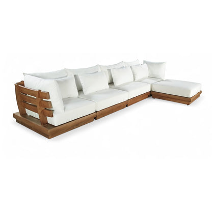 Mirella 150" White Water Resistant Fabric 5pc Patio Sectional