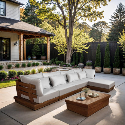Mirella 150" White Water Resistant Fabric 5pc Patio Sectional