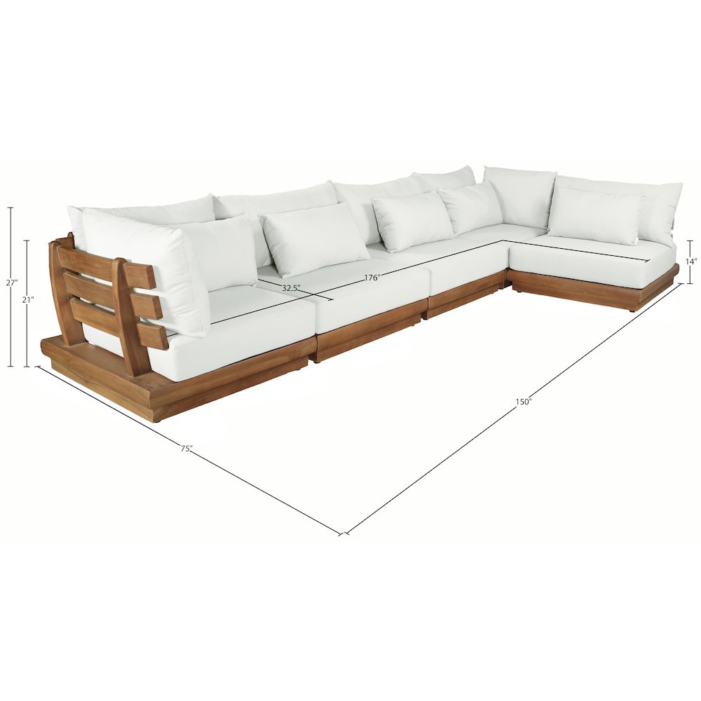 Mirella 150" White Water Resistant Fabric 5pc Patio Sectional
