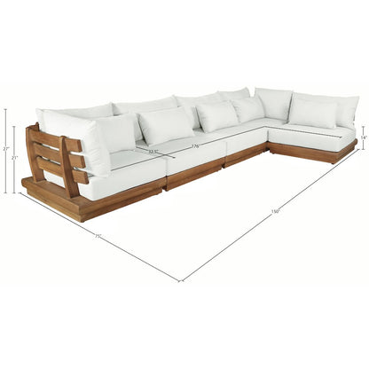 Mirella 150" White Water Resistant Fabric 5pc Patio Sectional
