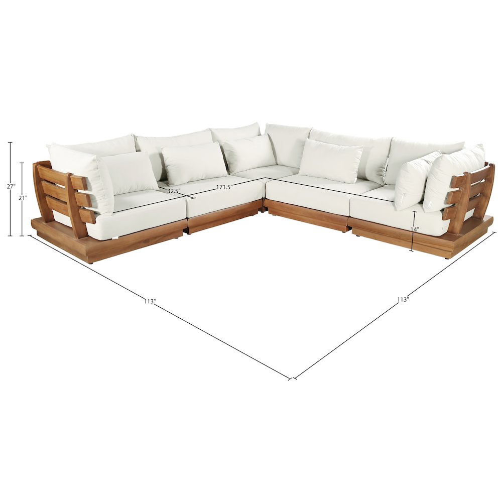 Mirella 113" White Water Resistant Fabric 5pc Patio Sectional