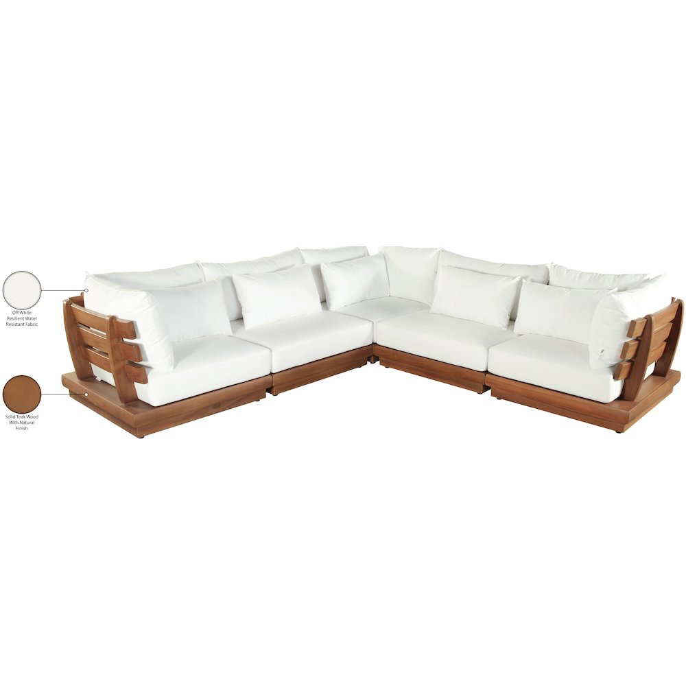 Mirella 113" White Water Resistant Fabric 5pc Patio Sectional
