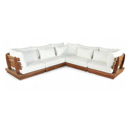Mirella 113" White Water Resistant Fabric 5pc Patio Sectional