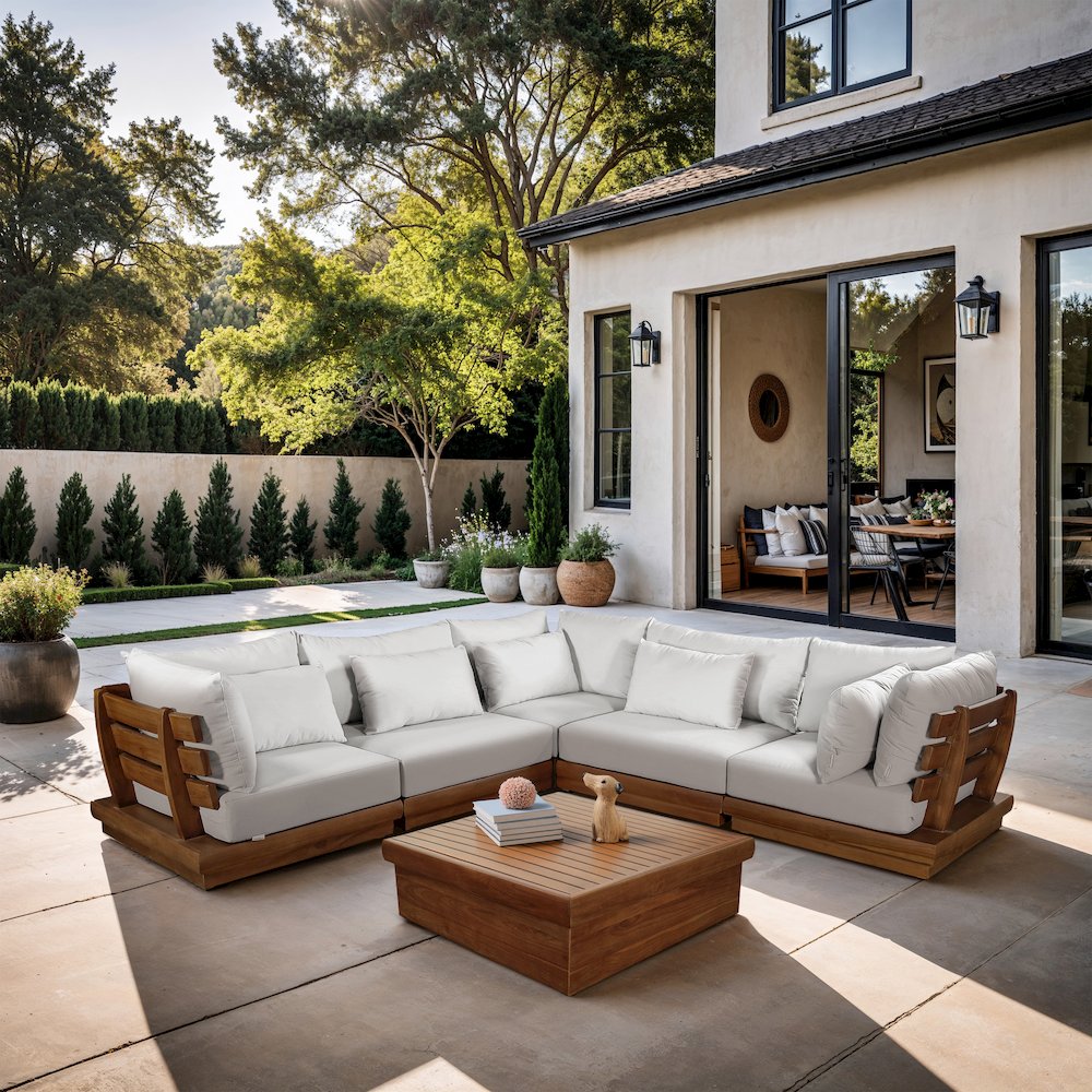 Mirella 113" White Water Resistant Fabric 5pc Patio Sectional