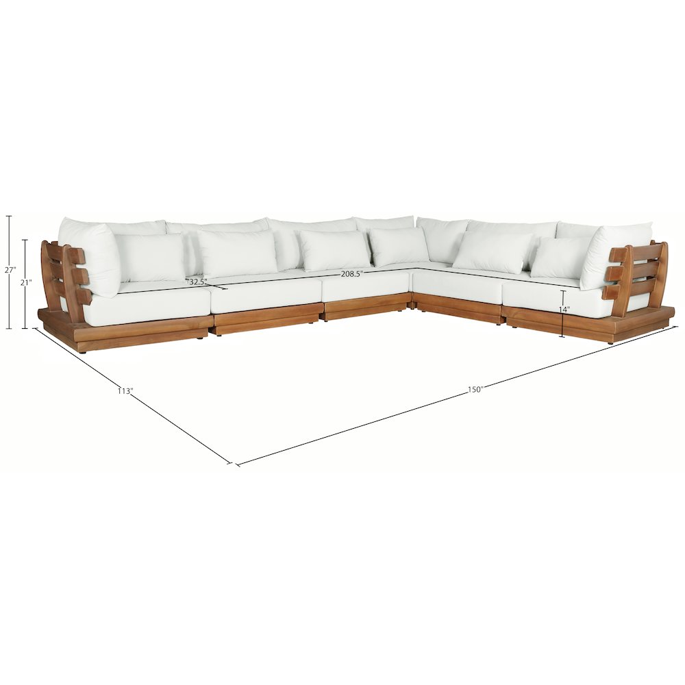 Mirella 150" White Water Resistant Fabric 6pc Patio Sectional