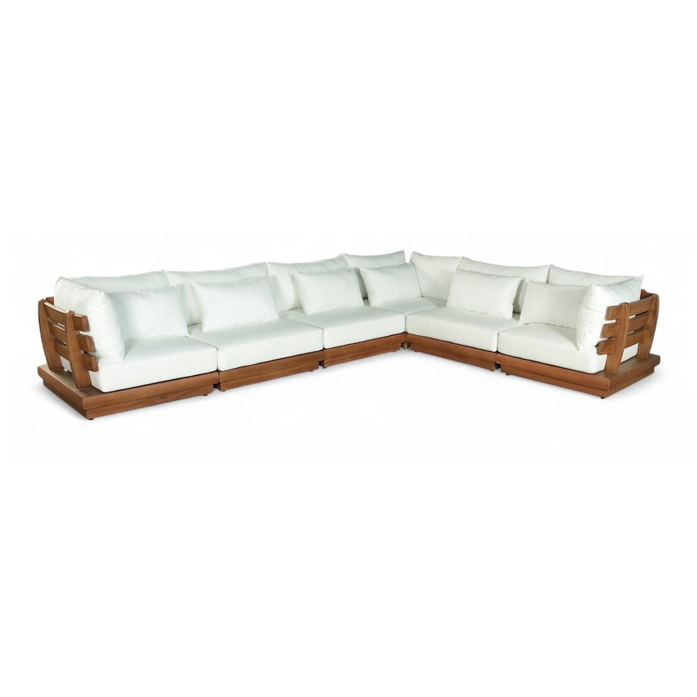 Mirella 150" White Water Resistant Fabric 6pc Patio Sectional