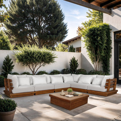 Mirella 150" White Water Resistant Fabric 6pc Patio Sectional