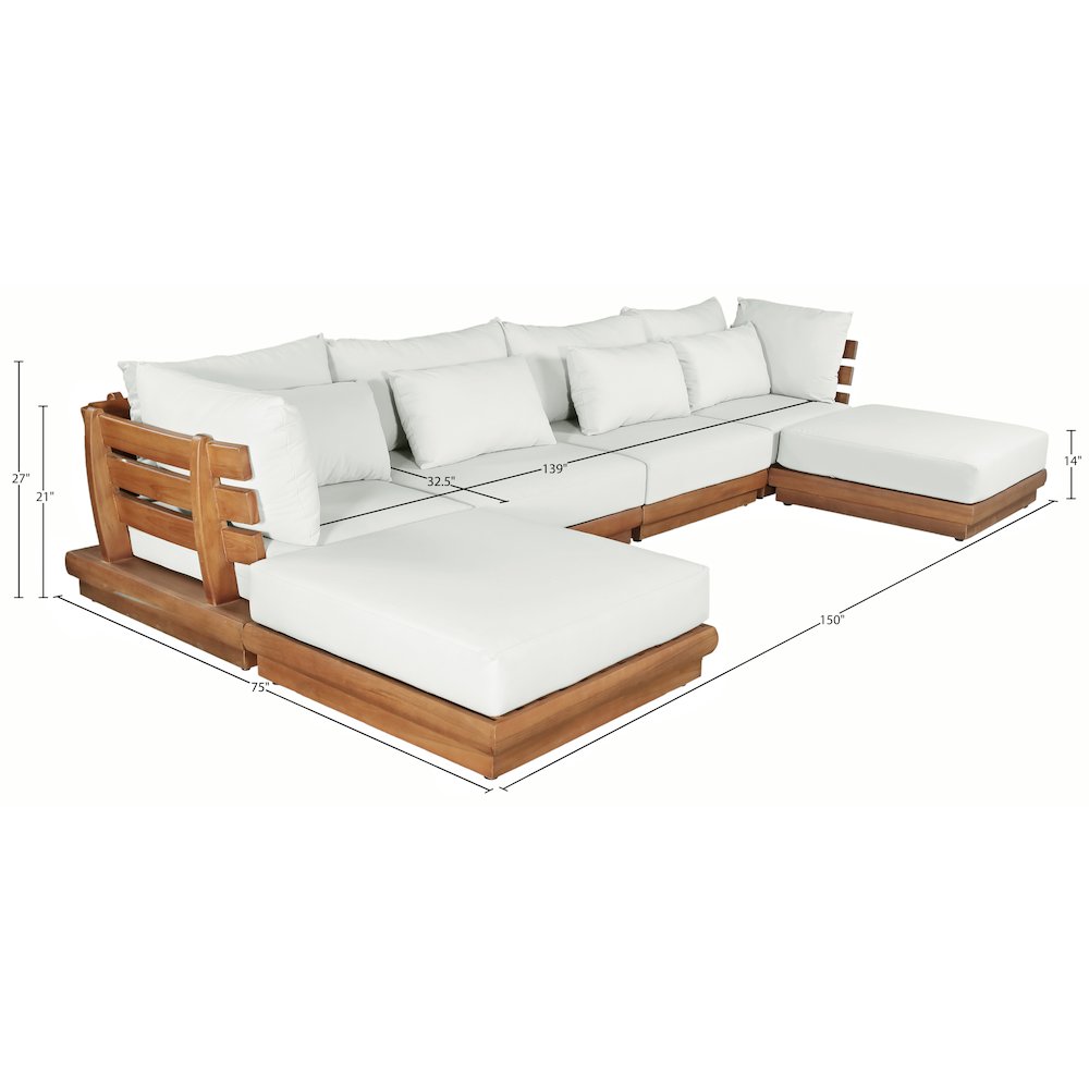 Mirella 150" White Water Resistant Fabric 6pc Patio Sectional