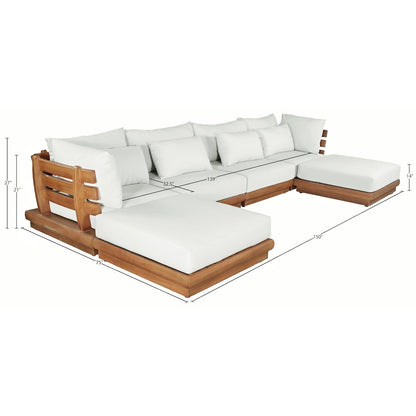 Mirella 150" White Water Resistant Fabric 6pc Patio Sectional