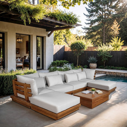 Mirella 150" White Water Resistant Fabric 6pc Patio Sectional