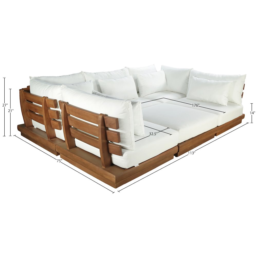Mirella 113" White Water Resistant Fabric 6pc Patio Sectional