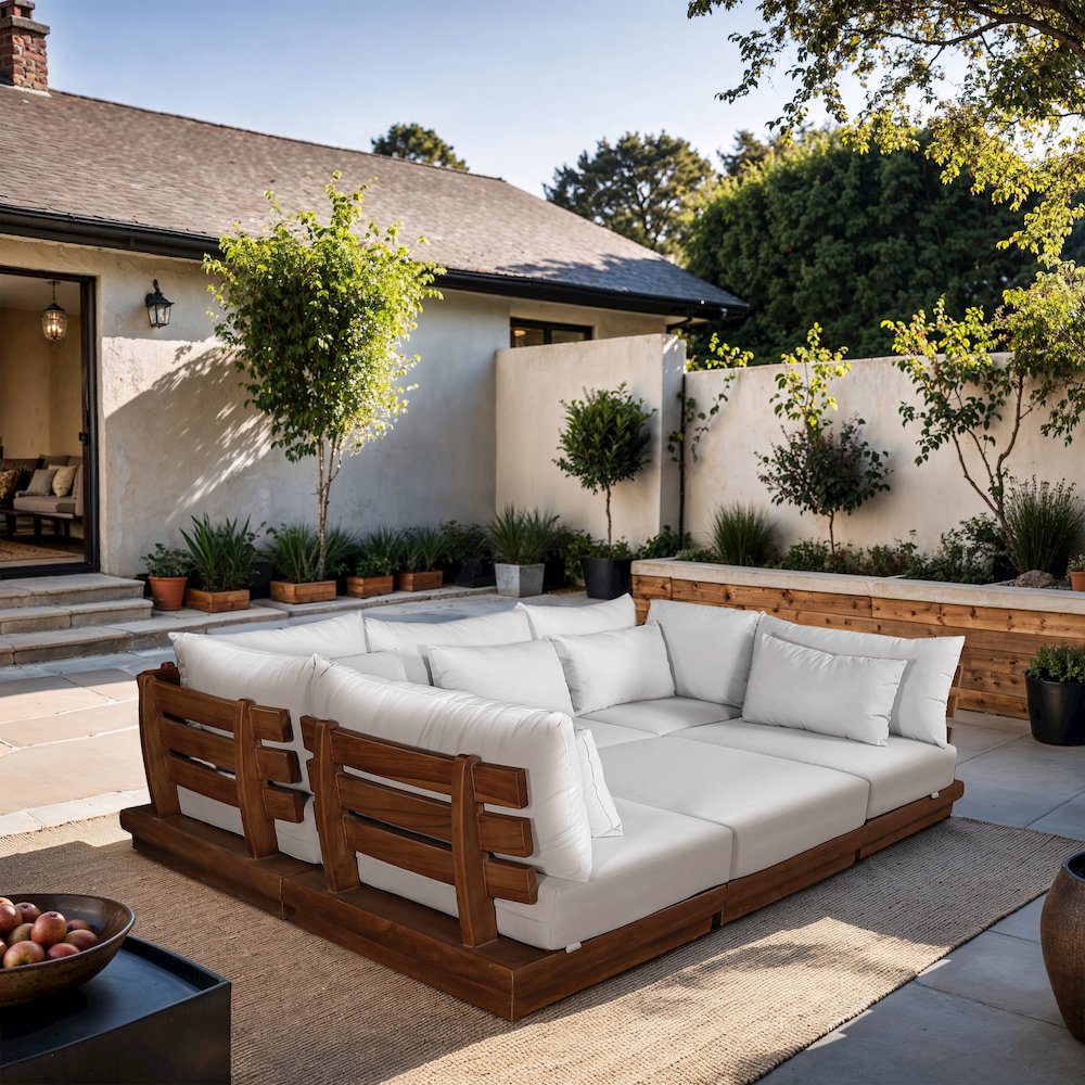 Mirella 113" White Water Resistant Fabric 6pc Patio Sectional