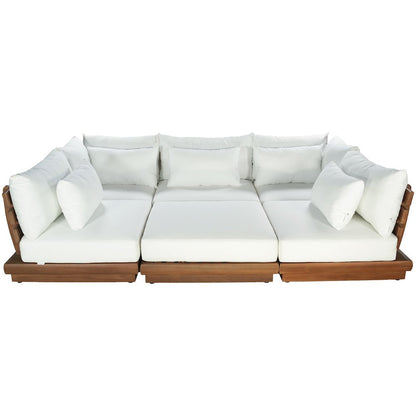 Mirella 113" White Water Resistant Fabric 6pc Patio Sectional