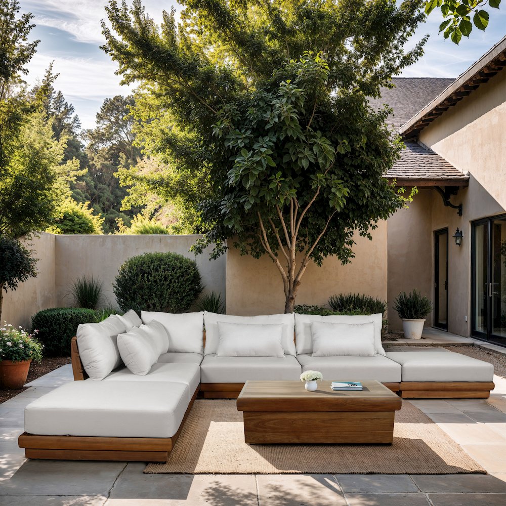 Mirella 149" White Water Resistant Fabric 6pc Patio Sectional