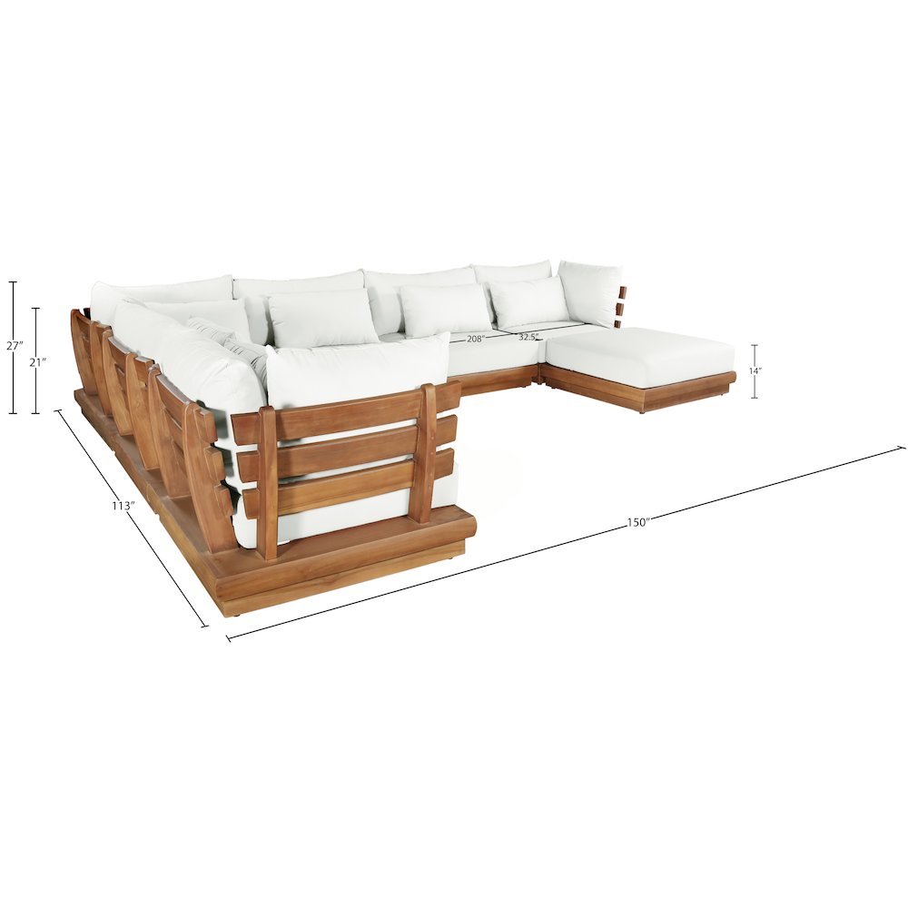 Mirella 150" White Water Resistant Fabric 7pc Patio Sectional