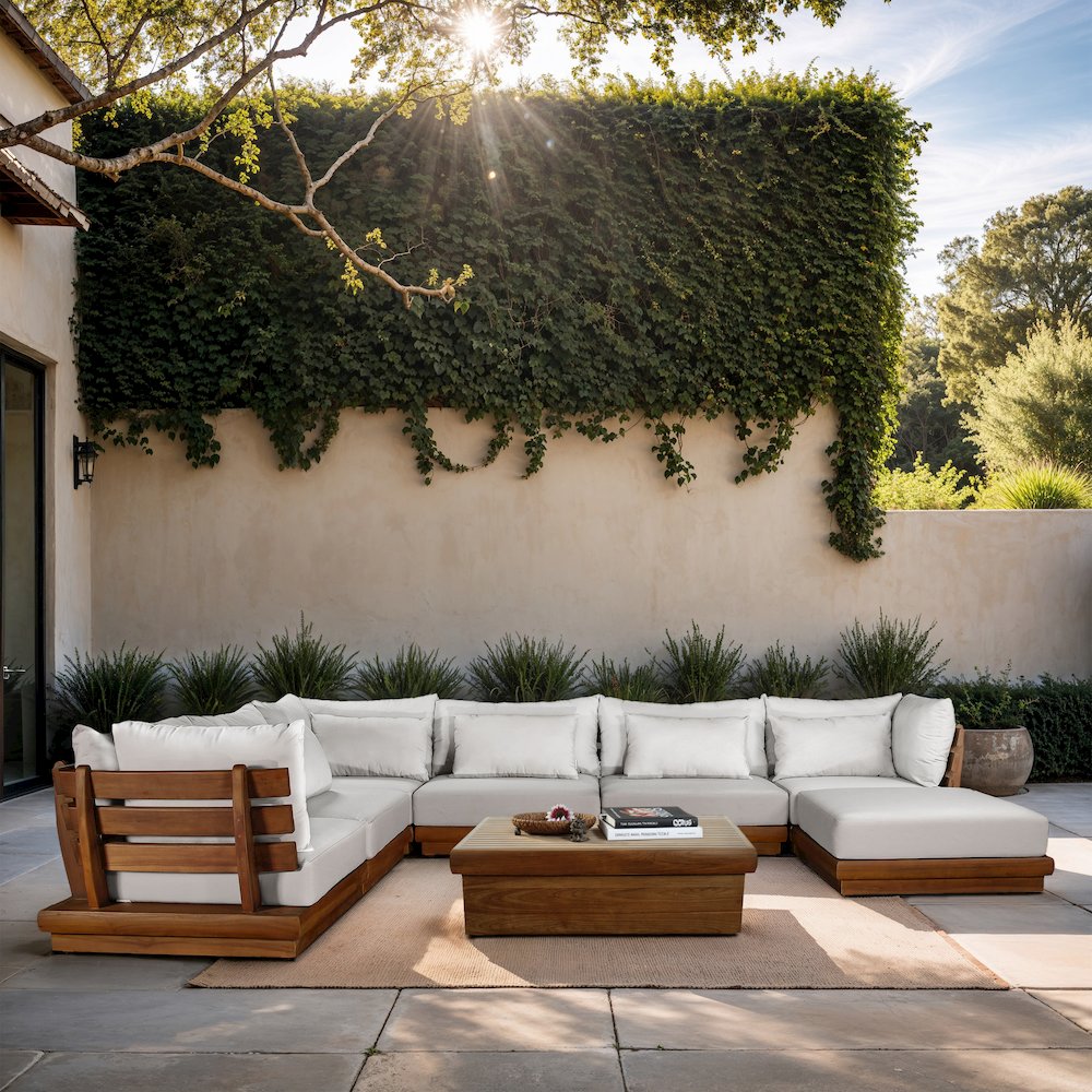 Mirella 150" White Water Resistant Fabric 7pc Patio Sectional