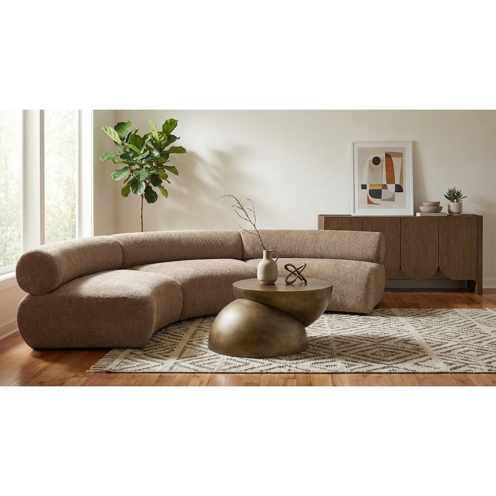 Bale 152" Brown Chenille Fabric Upholstered 3 pc. Modular Sectional