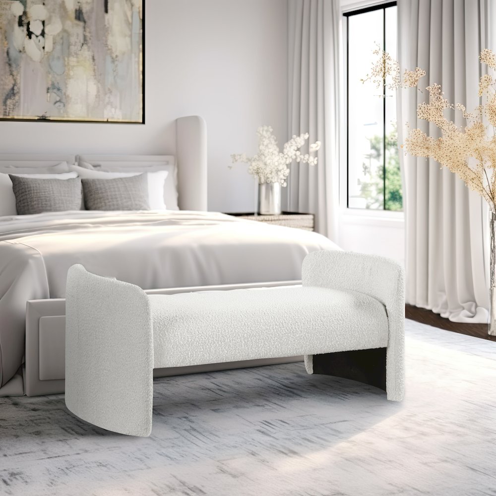 Peyton Cream Boucle Fabric Bench