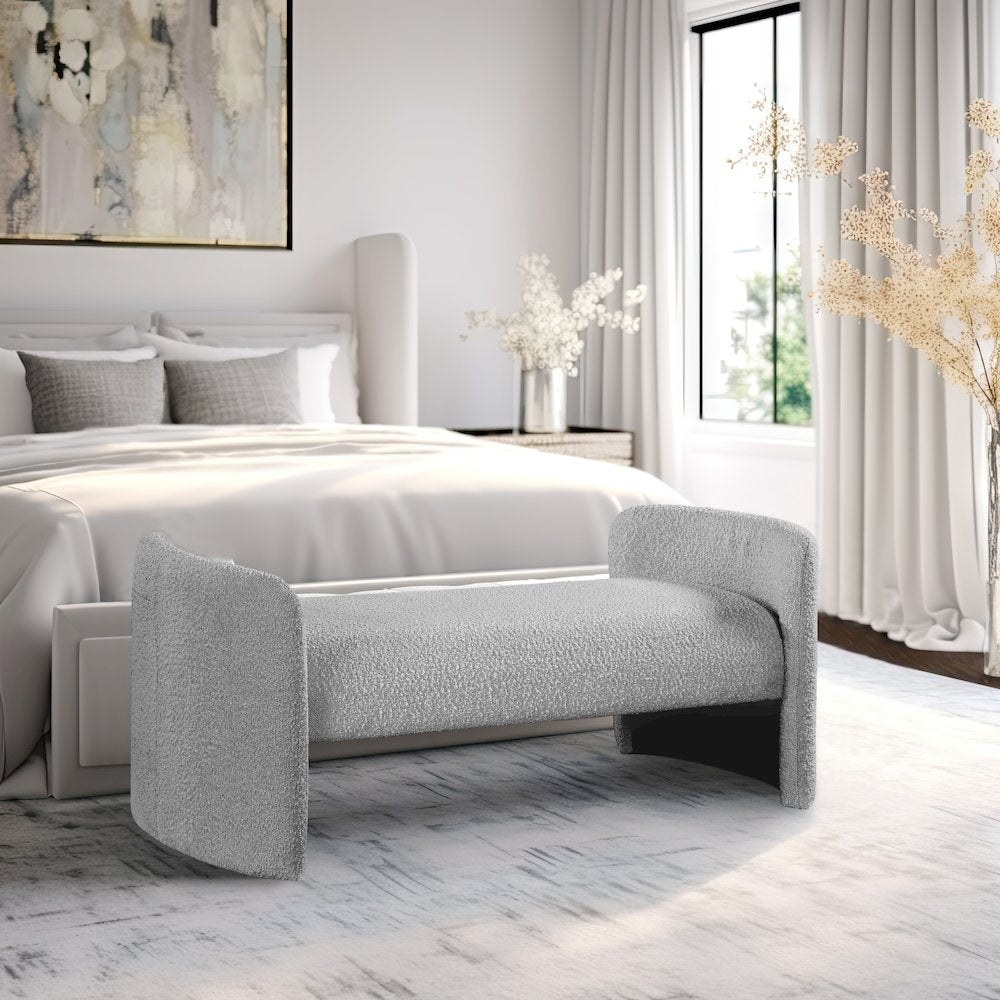 Peyton Grey Boucle Fabric Bench