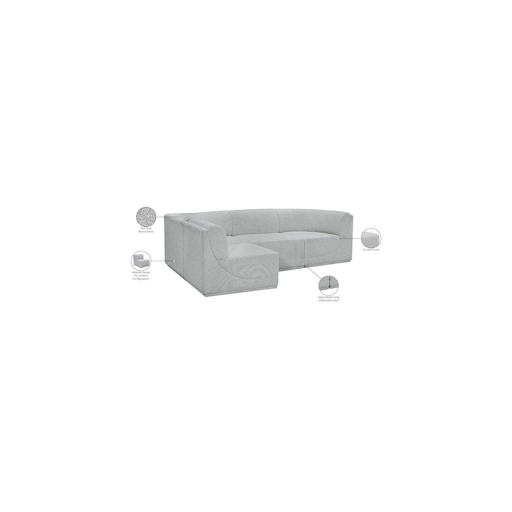 Ollie Grey Boucle Fabric Modular Sectional