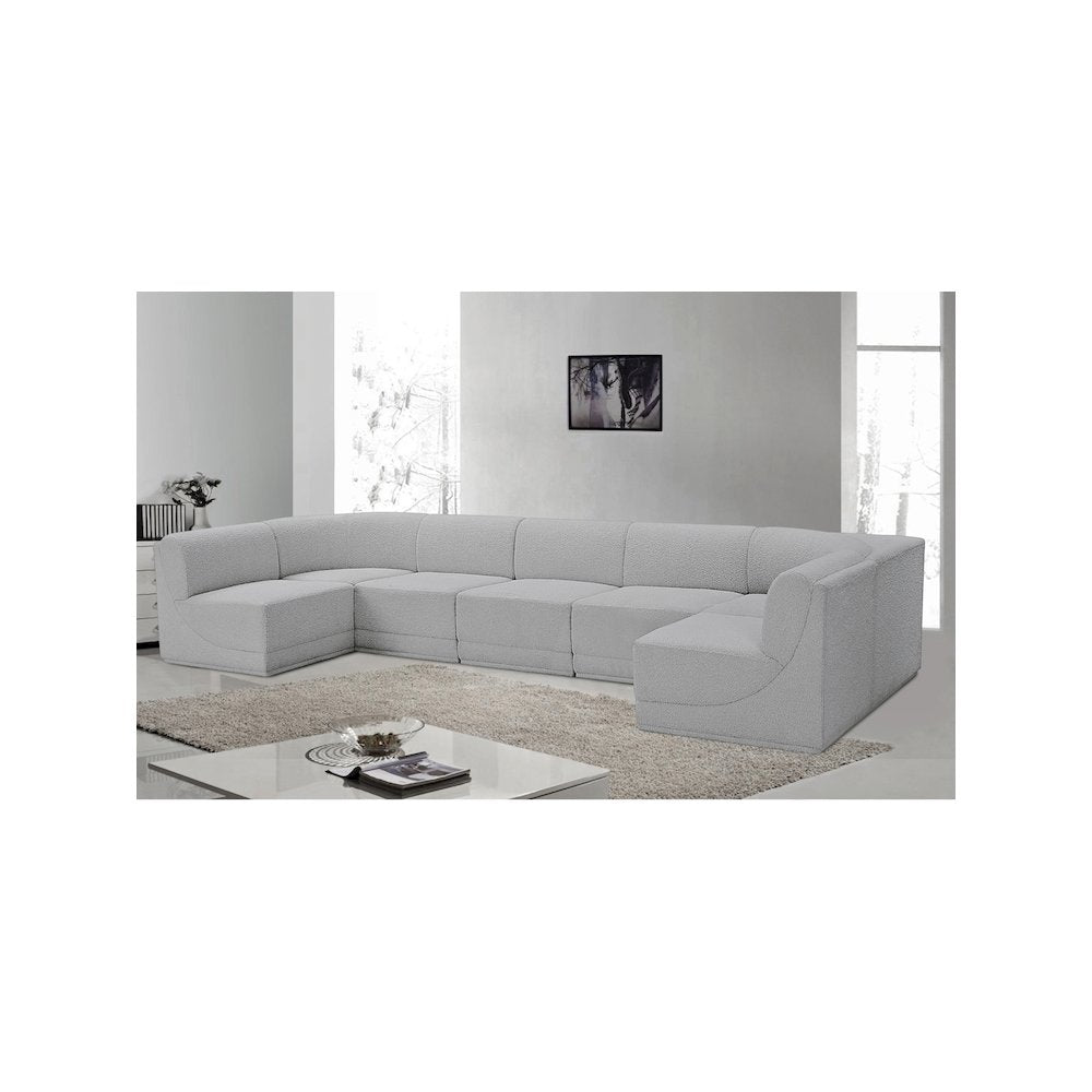 Ollie Grey Boucle Fabric Modular Sectional