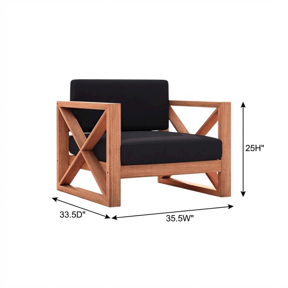 Contemporary Black Fabric Outdoor Chair With Cushioned Seat And Finish