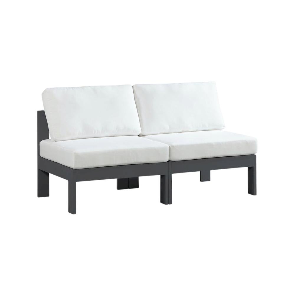 White Fabric Outdoor Patio Modular Sofa, Contemporary Style, Cushioned Seat
