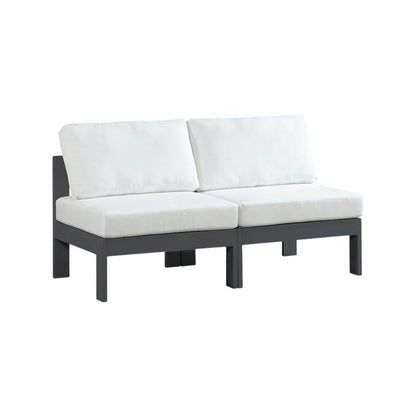 White Fabric Outdoor Patio Modular Sofa, Contemporary Style, Cushioned Seat