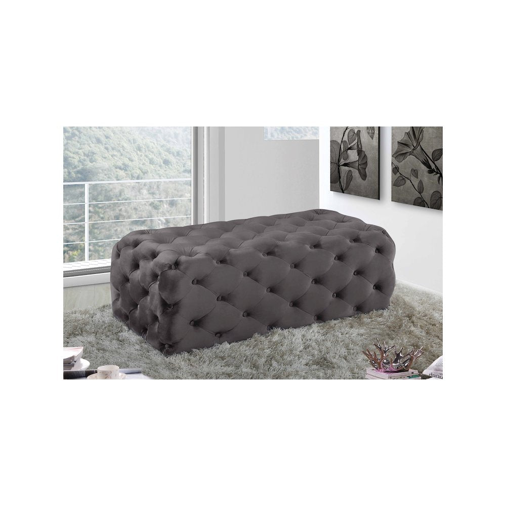 Casey Grey Velvet Ottoman/Bench