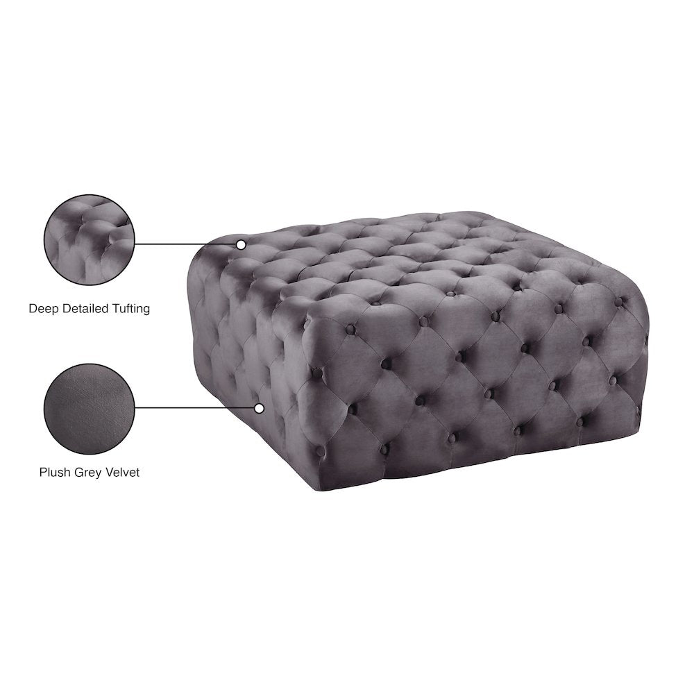 Ariel Grey Velvet Ottoman/Bench