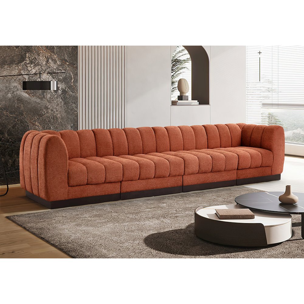 Quinn Cognac Chenille Fabric Modular Sofa