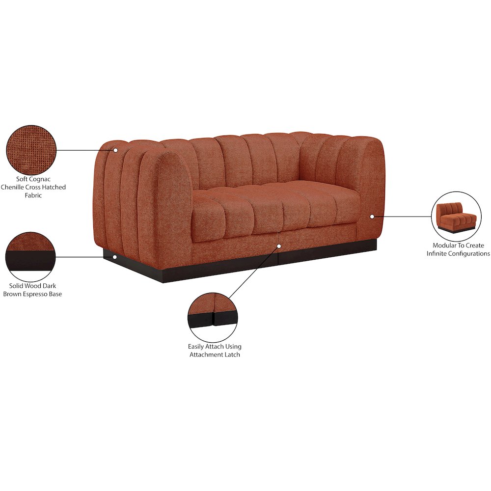 Quinn Cognac Chenille Fabric Modular Sofa