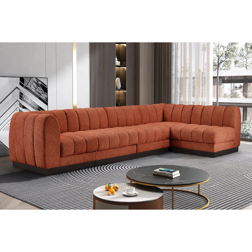 Quinn Cognac Chenille Fabric Modular Sectional
