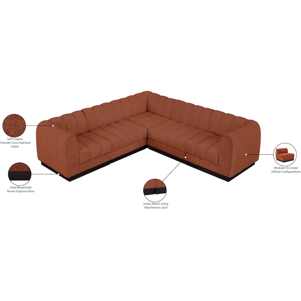 Quinn Cognac Chenille Fabric Modular Sectional