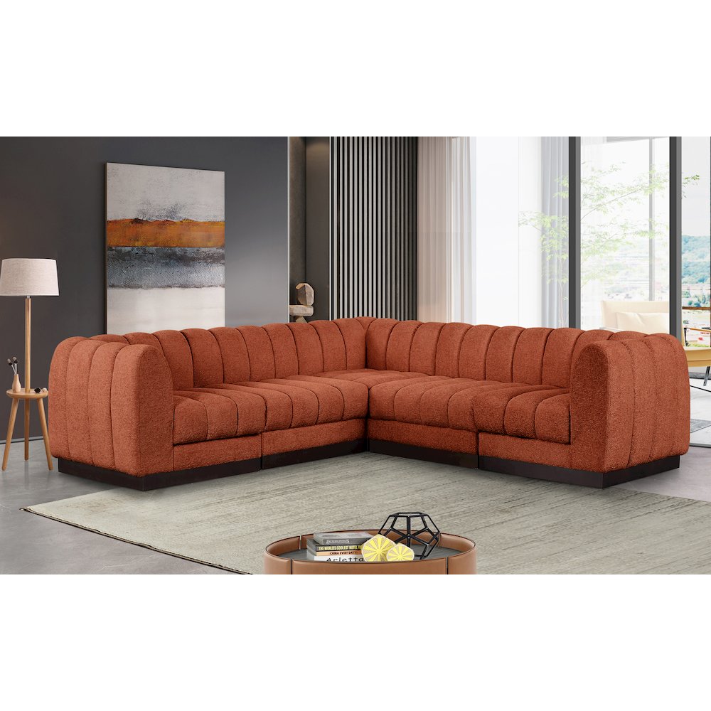 Quinn Cognac Chenille Fabric Modular Sectional