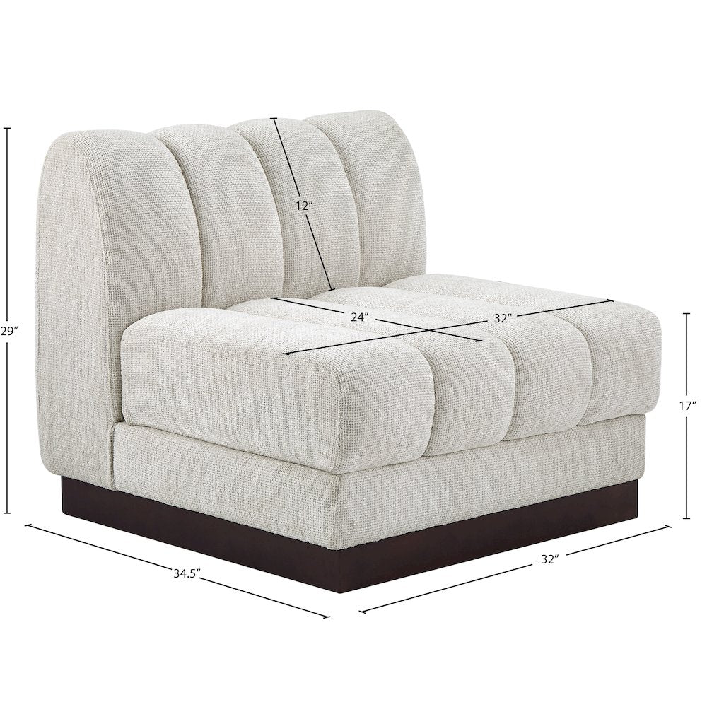 Quinn Cream Chenille Fabric Armless Chair