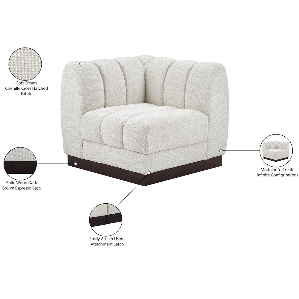 Quinn Cream Chenille Fabric Corner Chair