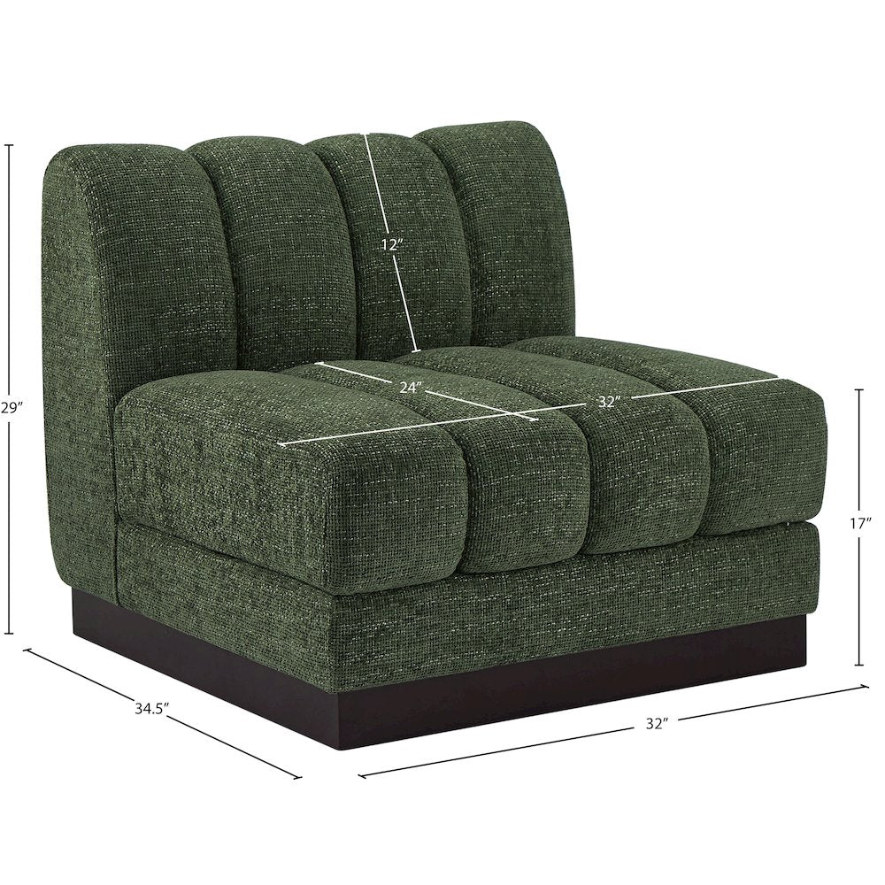 Quinn Green Chenille Fabric Armless Chair