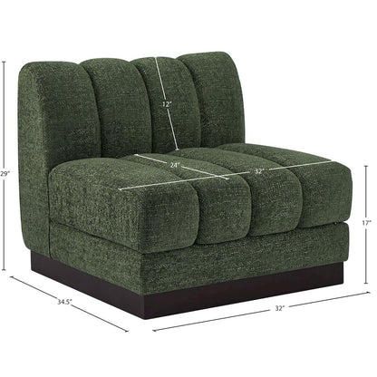 Quinn Green Chenille Fabric Armless Chair