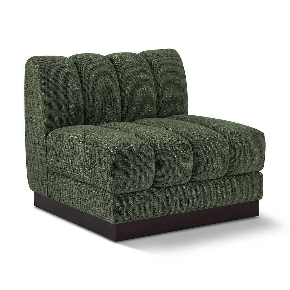 Quinn Green Chenille Fabric Armless Chair