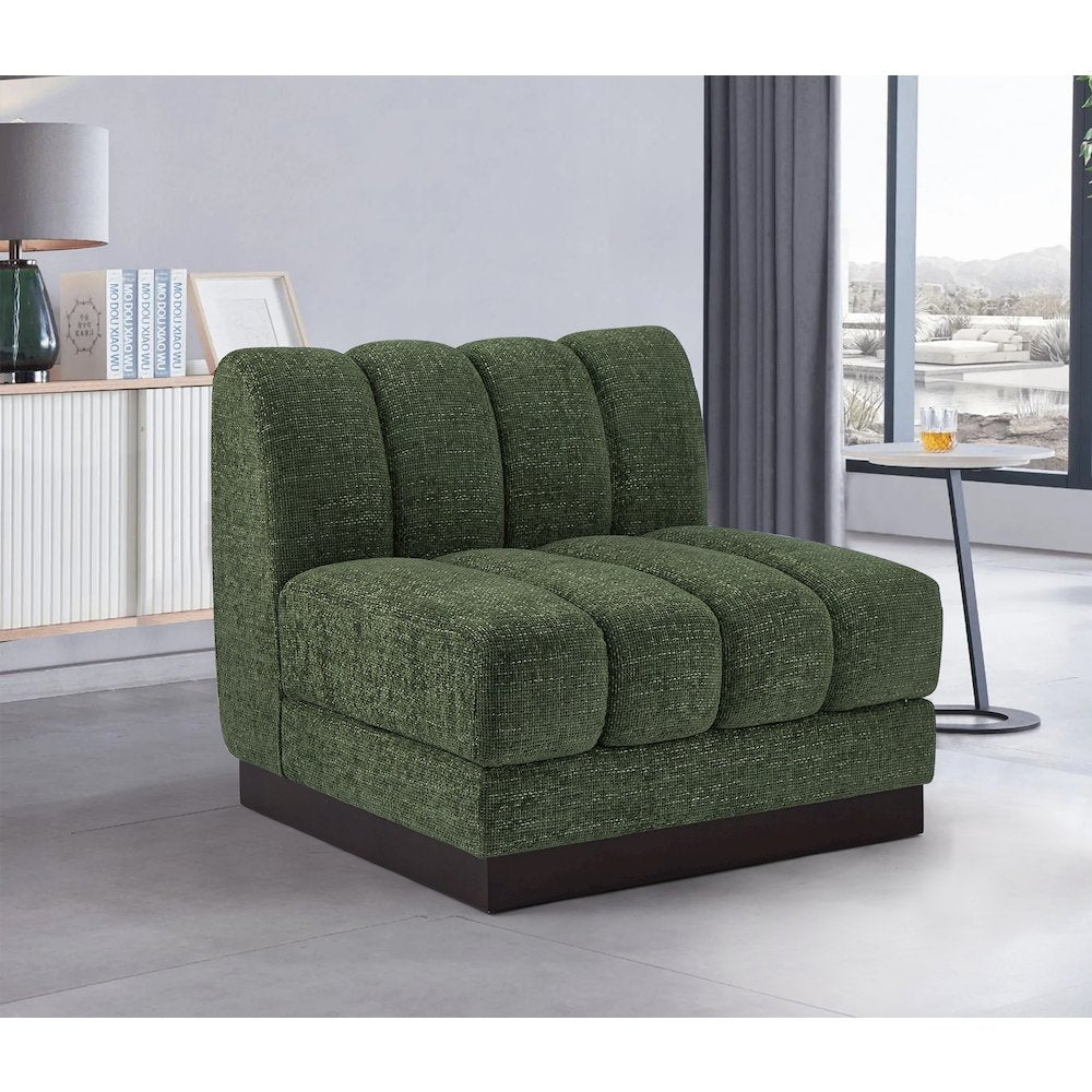 Quinn Green Chenille Fabric Armless Chair