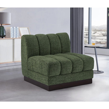 Quinn Green Chenille Fabric Armless Chair
