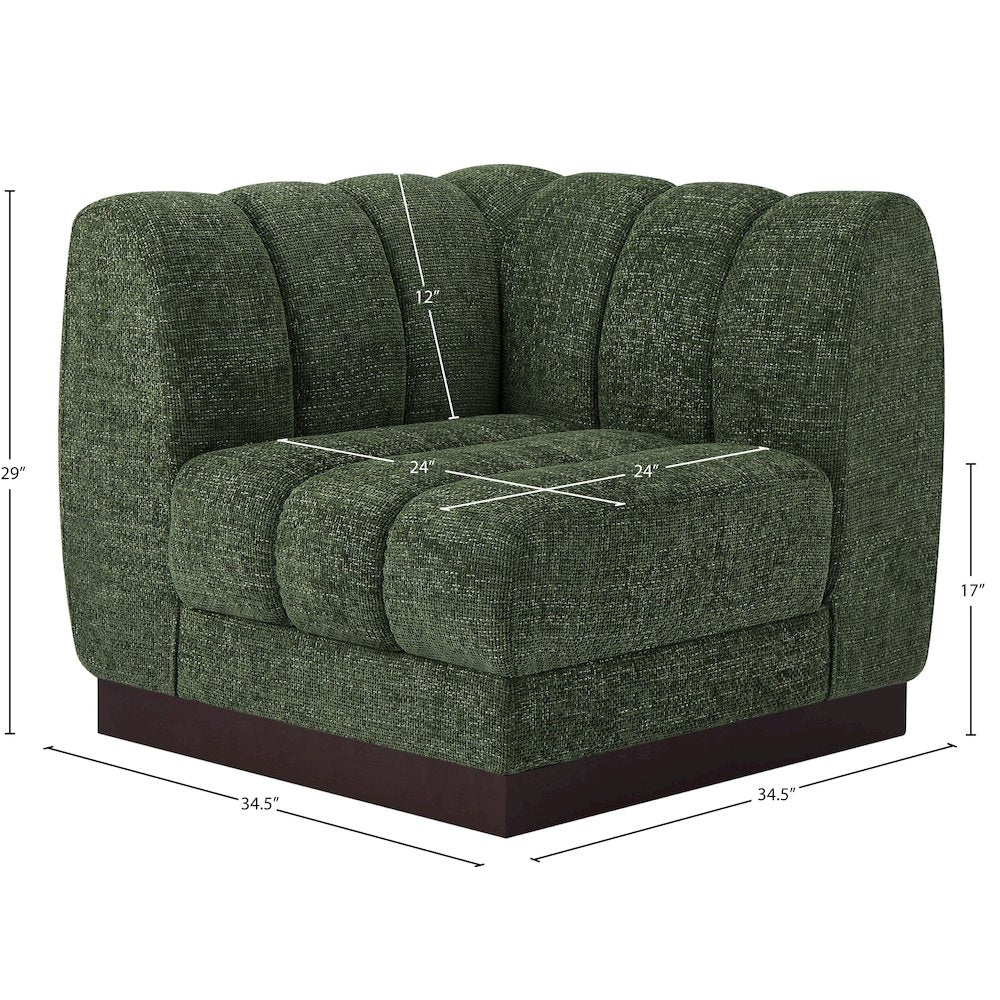Quinn Green Chenille Fabric Corner Chair