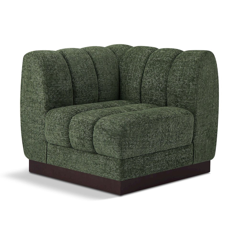 Quinn Green Chenille Fabric Corner Chair