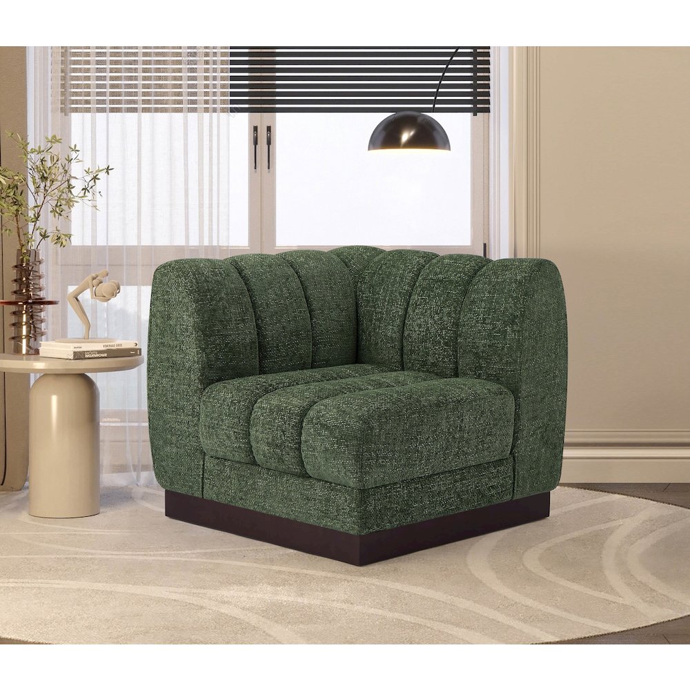 Quinn Green Chenille Fabric Corner Chair